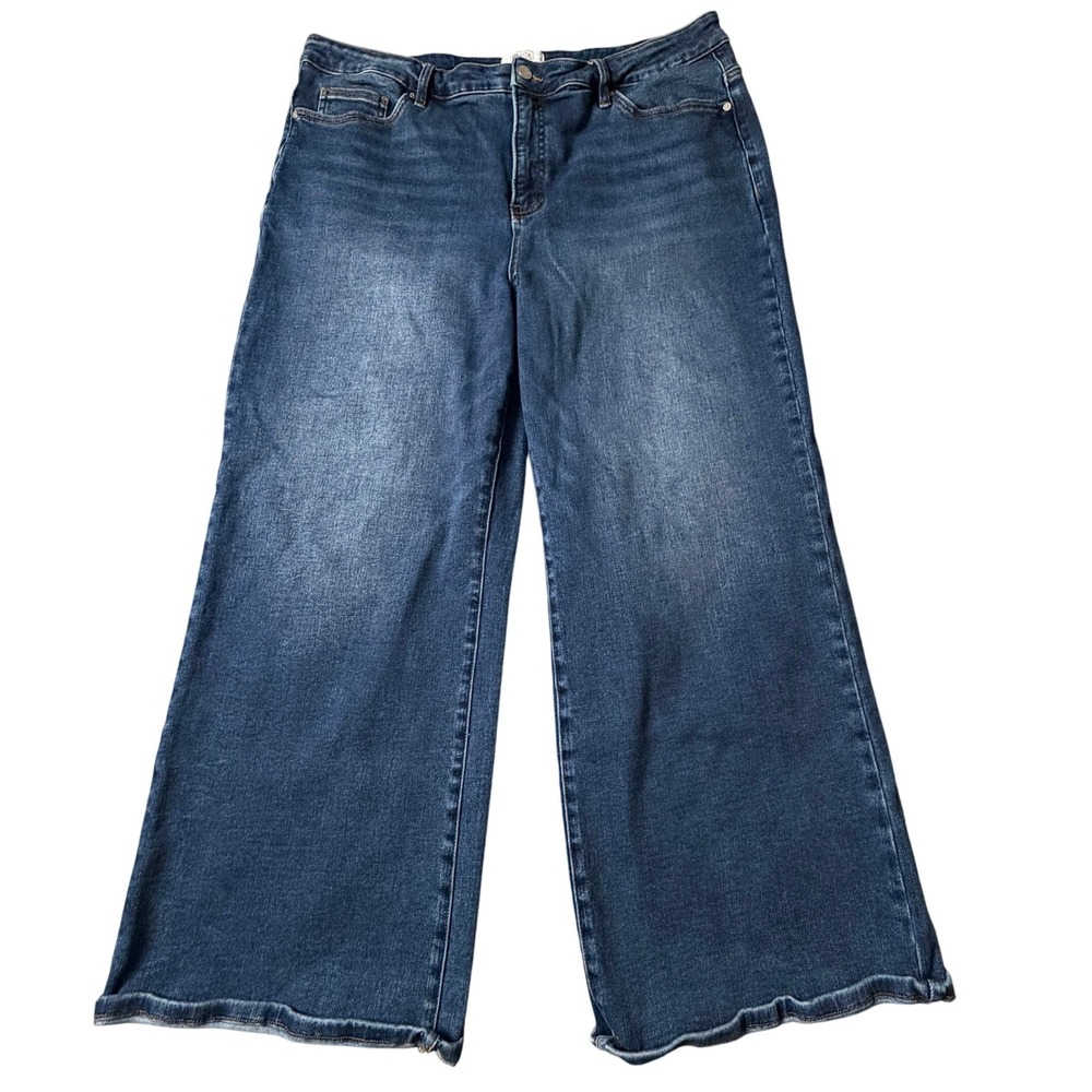 MoCo Womens Wide Leg High Rise Jeans 20 Plus Curvy Blue Denim Boho Streetwear